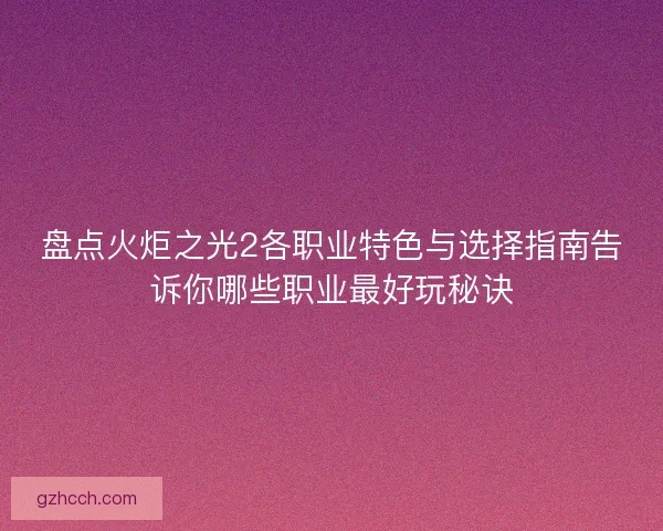 盘点火炬之光2各职业特色与选择指南告诉你哪些职业最好玩秘诀